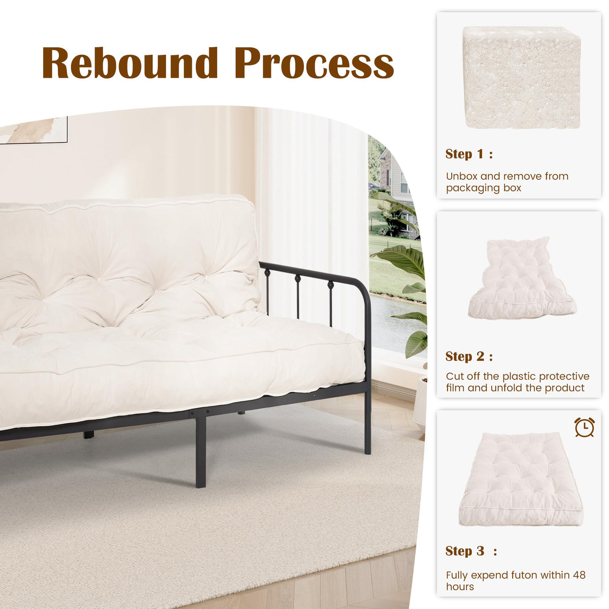 8" Futon Mattress Full Size, Floor Mattress for Adults, Foldable Sofa Couch Bed with Shredded Foam Filling, Comfy Sleeping Mat for Guest, Camping, Dorm, White(Frame Not Included), 54" x 80"
