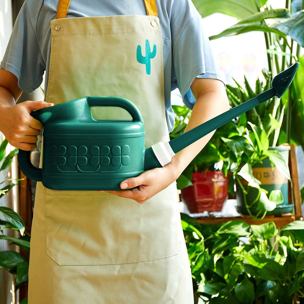 Plastic Watering Can for Indoor & Outdoor Plants 1 Gallon/4-Liter, Ebristar Watering Pot for Garden Flower with Long Spout and Removable 360 Degree Rotation Sprinkler Head - Dark Green