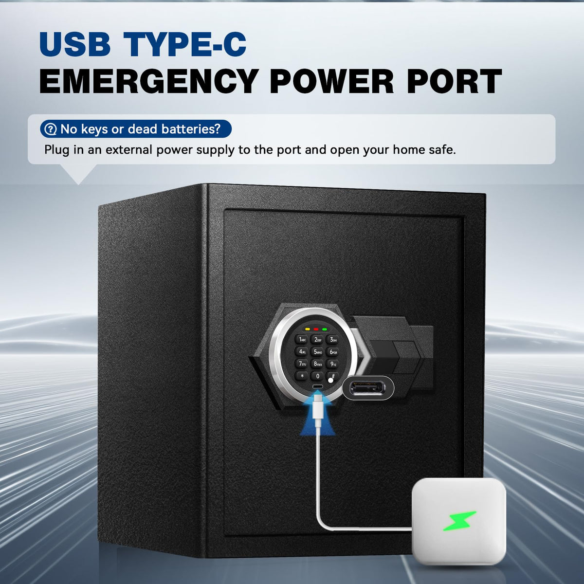 Fdsutvit Fireproof Home Safe Box- Steel Digital Combination Lock Security Box with Type-C Backup & Sensor Light, Key Lock Safety Box for House Office Documents Money Jewelry Handgun - Black 2.8 Cu Ft