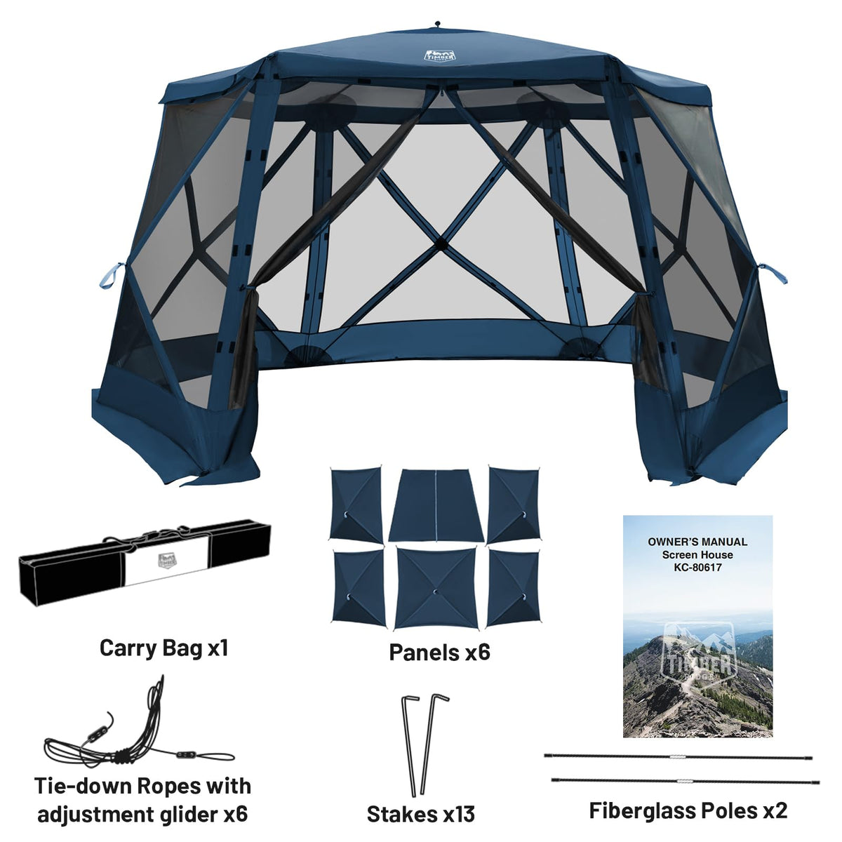 Timber Ridge Pop Up Gazebo Tent, 12.1 x 10.5 ft, Waterproof Screen House with Wind Panels, UV Protection, Navy Blue