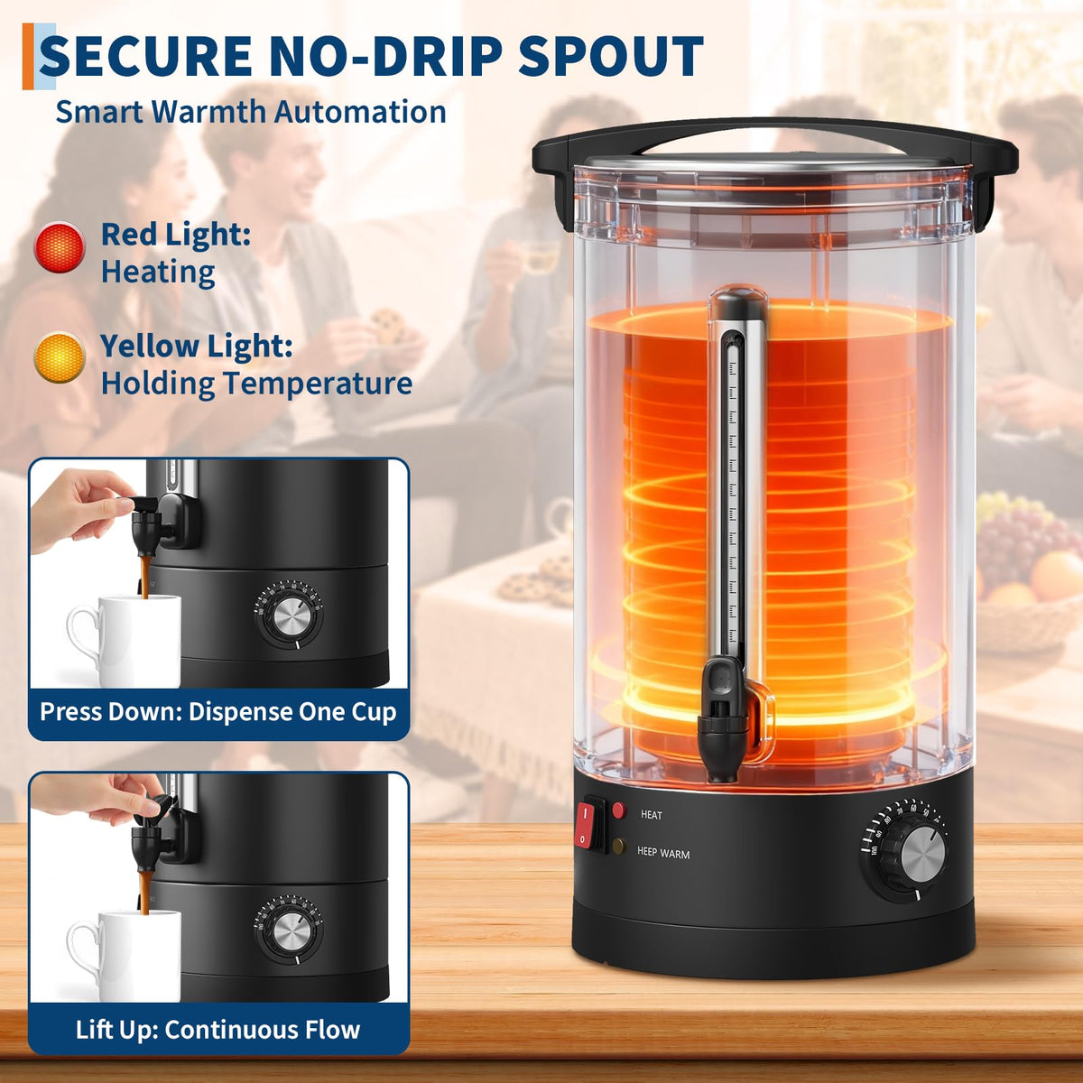 120-Cup Coffee Urn, 18L / 4.8Gal Double Wall Insulation Coffee Dispenser, Stainless Steel Large Hot Beverage Dispenser with Automatic Temperature Control & Faucet Commercial Coffee Urn, Black