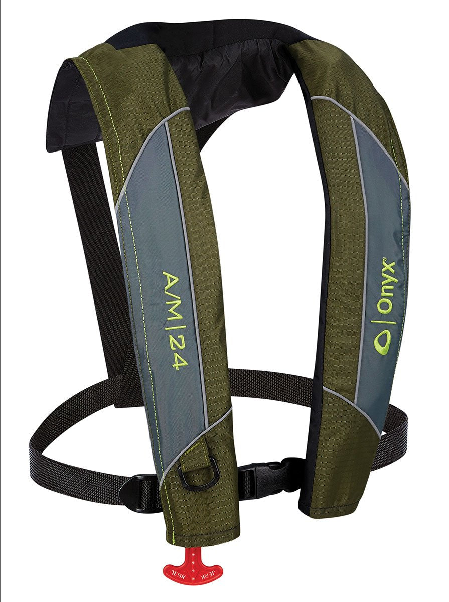 Onyx A/M-24 Automatic/Manual Inflatable Life Jacket, U.S. Coast Guard Approved, Low Profile, Compact Design, Manual Convertible Inflation Option