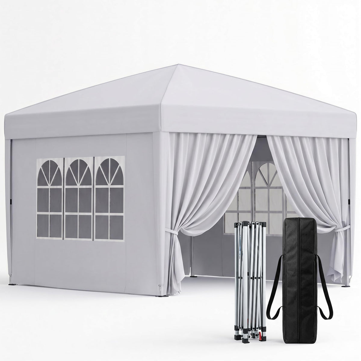 KIGOTY 10x10 FT Portable Pop Up Canopy Tent, Adjustable Height Instant Gazebo with Sidewalls, One-Push Setup Outdoor Canopy for Camping, Parties, Vendor Events (White, 3m × 3m)