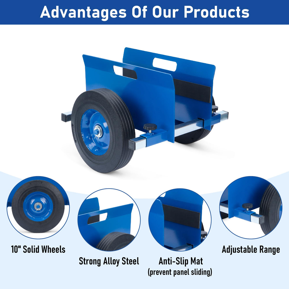 lukar Panel Dolly Heavy Duty 1100LBS Capacity, Adjustable Panel Dolly Cart with 10" Solid Rubber Wheels, Drywall Mover Cart for Wood Panels, Doors and Drywall Sheet