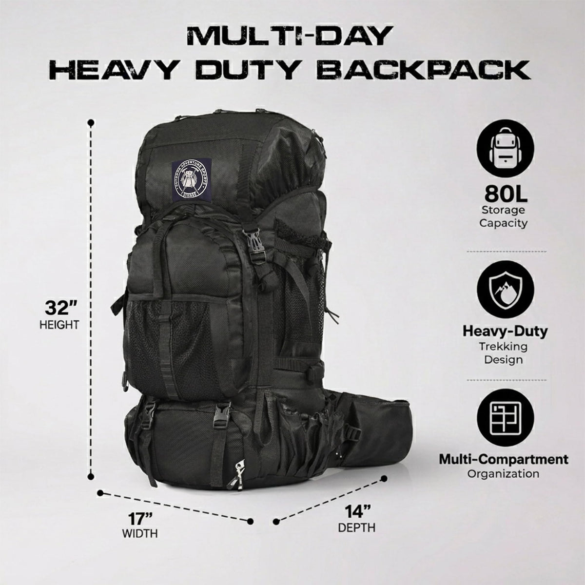Stikage Expedition 80L Internal Frame Hiking Backpack for Men and Women – Lightweight Waterproof Trekking & Camping Backpack with Rain Cover – Adjustable Back Length, Hydration Bladder Compatible