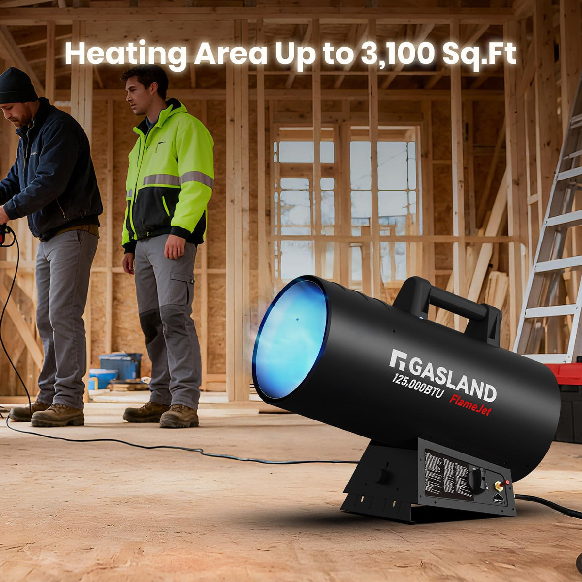 GASLAND Flame Jet 125,000 BTU Propane Force Air Heater, Portable Propane Heater for Garage, Workshop, Job Site, Outdoor Camping & Industrial Space - Fast Heating, Durable Steel Construction