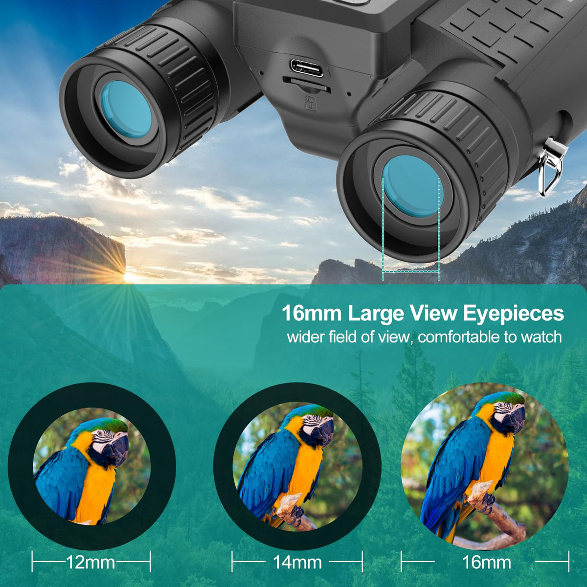 ZZSTAR Binoculars for Adults High Powered, 12x32 Binoculars with Camera, 2" LCD Display, 5MP 1080P Video Photo Recording, Large View for Bird Watching Hunting Travel with 32GB Card - Black