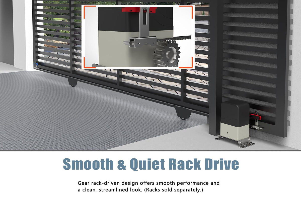 Blütezeit Automatic Sliding Gate Opener 900lbs with 2 Remote Controls, Rack Driven Electric Slide Gate Motor for Driveway Fence Rolling Gates with Complete Hardware Kits (Racks NOT Included)