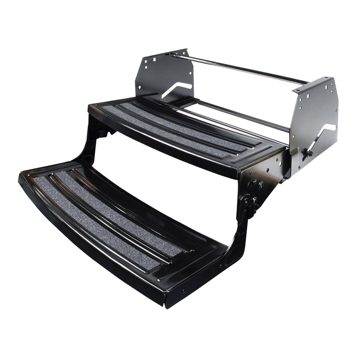 Lippert Radius 24" Double Manual RV Step Assembly, 8" Rise, 300 lbs. Anti-Slip Steps, Compact One-Hand Expand or Collapse, Black Powder Coat, Travel Trailers, 5th Wheels, Campers - 432682