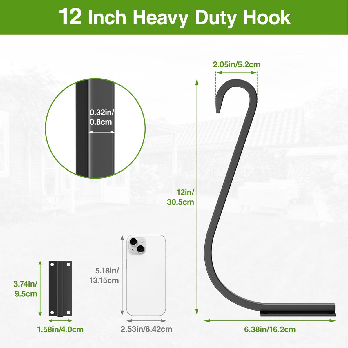 saffruff 12 Inch 4 Pack Plant Hangers for Indoor/Outdoor Wall Mount - Heavy Duty Hanging Plant Holder & Bird Feeder Hooks, Decorative Black Metal Wall Hangers for Plants, Flower Baskets