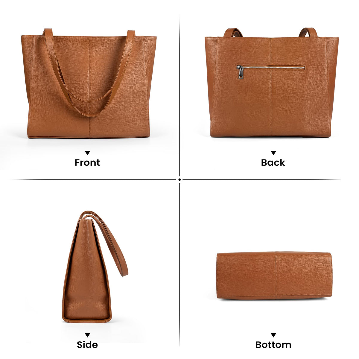 befen Real Leather Tote Shoulder Bags for Women Work, Women's Tote Bag Purses with Compartments for Daily and Travel Cognac Brown