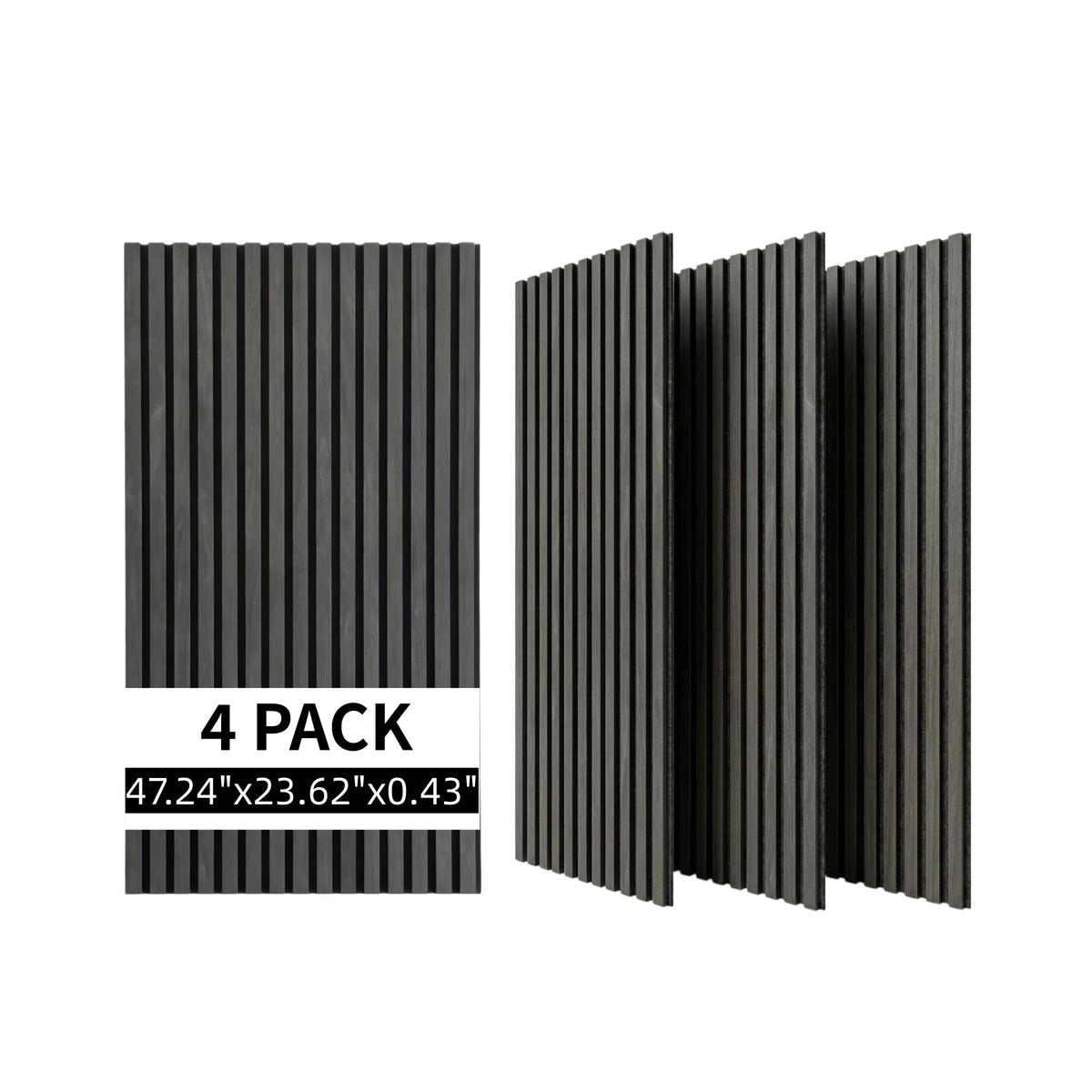 SONORA MGT 4 Pack Acoustic Wood Slat Wall Panels 47.24'' X 23.62'', Echo Reduction, 3D Fluted Wall Panels for Interior Wall Decor (Matte Black)