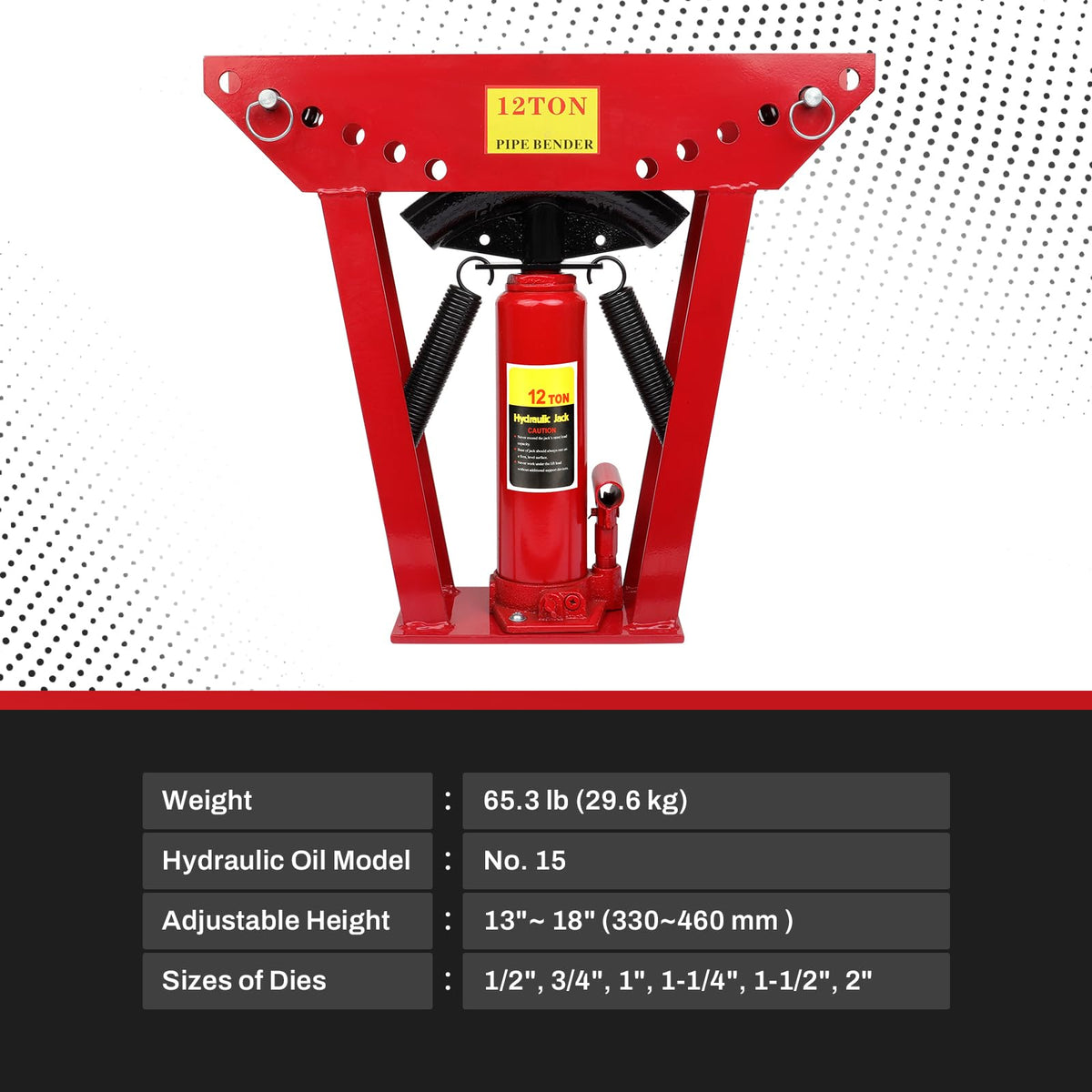 12 Ton Hydraulic Pipe Bender, Manual Copper Tubing Bender with 6 Dies (1/2",3/4",1",1-1/4",1-1/2",2"), 90°-180° Adjustable Rollers for Steel Iron Metal Ratcheting