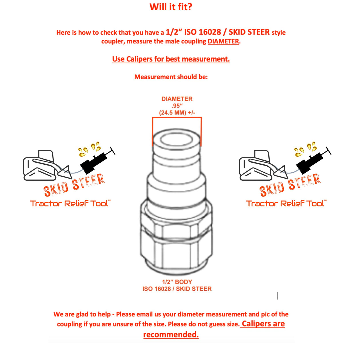 1/2" ISO 16028 Flat Face Skid Steer Female Hydraulic Quick Coupler Pressure Decompression Relief Release Tool by Tractor Relief Tool™