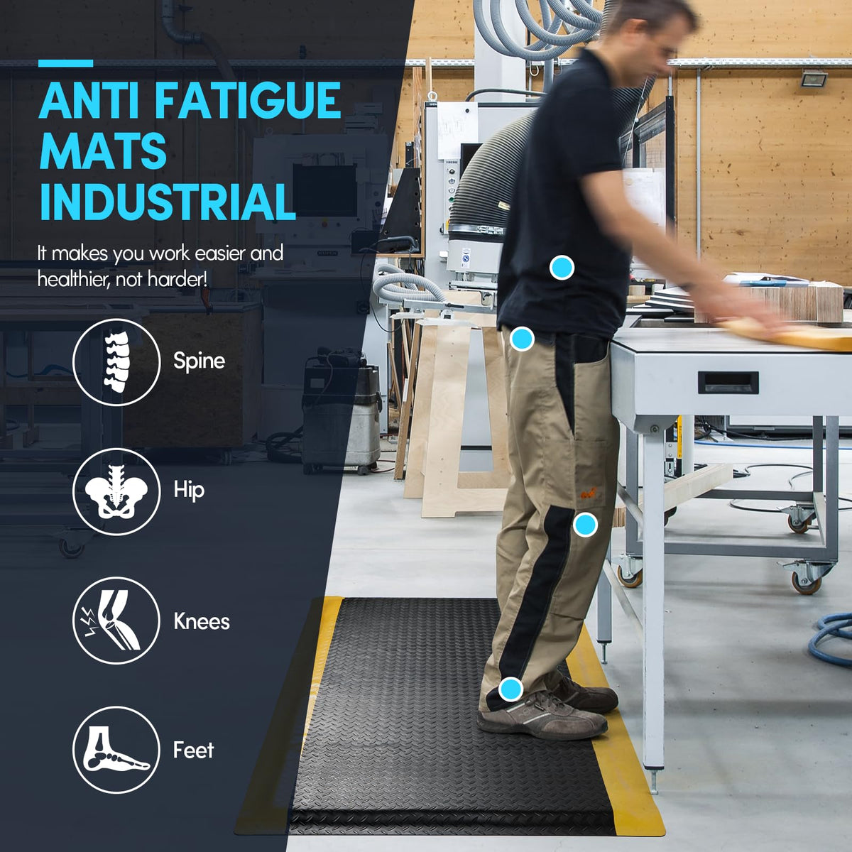 GOOFCXO 3 x 5 FT Anti Fatigue Mats Industrial 15/16 Inch Thick Soft Sponge Ergonomic Mat Durable Heavy Duty Diamond Plate Work Mat for Standing Non Slip Industrial Grade Floor Mat for Leg & Back Pain