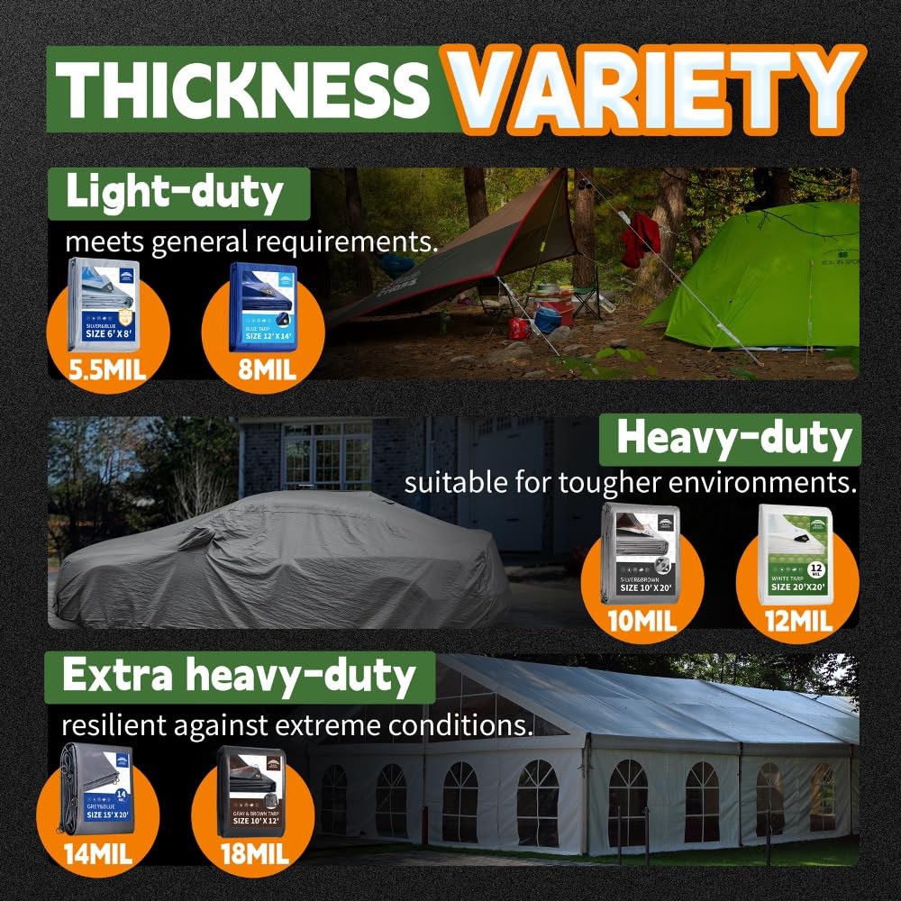 RAINDEWAY 20x40 Feet Super Heavy Duty 18 Mil Brown Poly Tarp Cover, UV Resistant, Weatherproof, Multipurpose Waterproof Poly Tarp with Grommets and Reinforced Edges