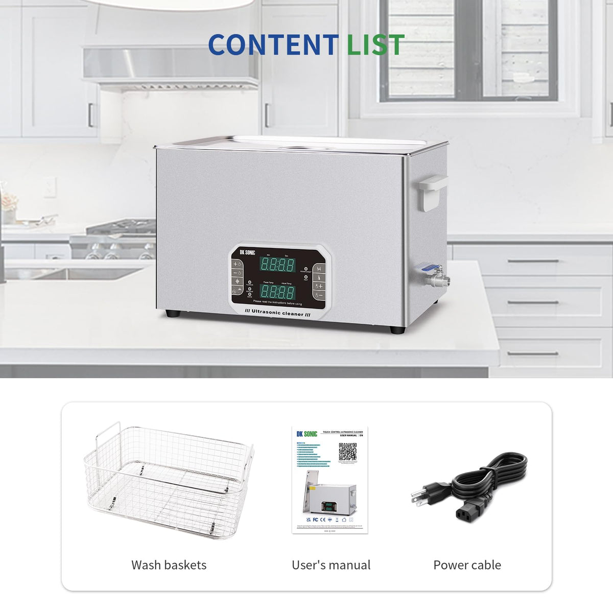 DK SONIC Professional Ultrasonic Cleaner 30L, 600W Heavy-Duty Sonic Cleaner with Timer,Heater&Touch Control, Multi-Application for Motorcycle Engines, Carburetors, Chains (Include Basket)