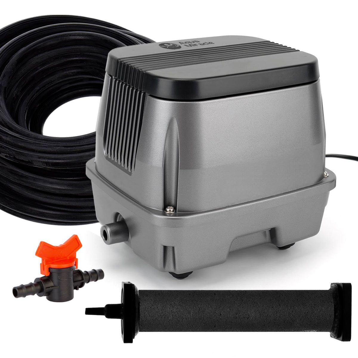 AquaMiracle All-in-1 Koi Pond Aeration Kit Pond Air Pump with Self-Sinking Airline Rubber Air Diffuser, Air Flow Control Pond Aerator for Outdoor Pond 2,000-5,000 Gallons