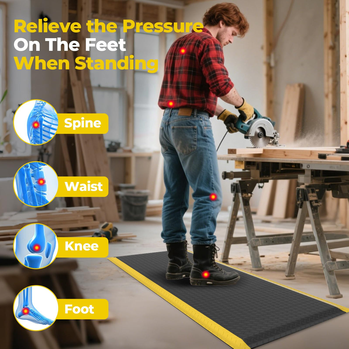 Anti Fatigue Mats Industrial, 84" x 35" Ergonomic Anti-Fatigue Standing Floor Mat, Anti-Slip Memory Foam Floor Mat, Helps Relieve Back and Leg Soreness During Work