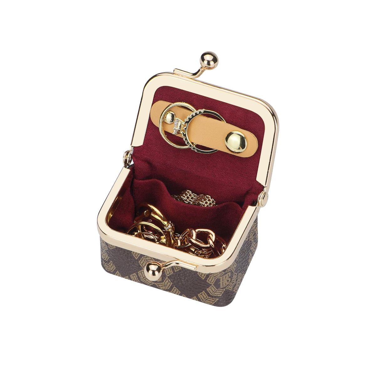 Royal Bagger Genuine Cow Leather Mini Jewelry Box Women's Coin Purse Solid Color Kiss Lock Change Pouch Casual Style Small Storage Bag for Women 1894 (Dark Blue 6894)
