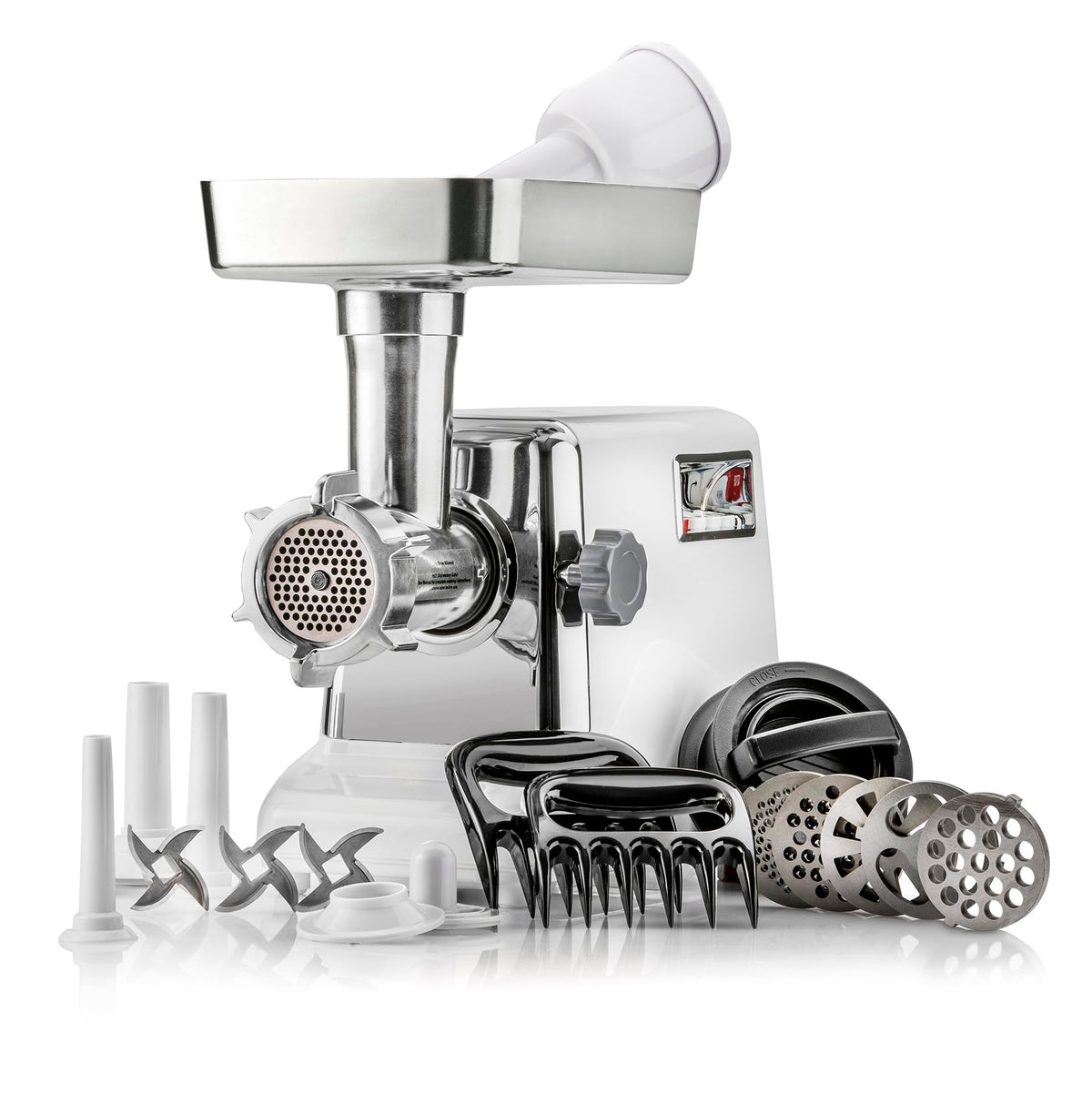 STX International Turboforce 3000 Series 5-in-1 Electric Meat Grinder | 3000W Max | 3-Speed | Size #12 | 5 Grinding Plates | 3 Stainless Steel Blades | Sausage Stuffer | Kubbe Maker & More Included