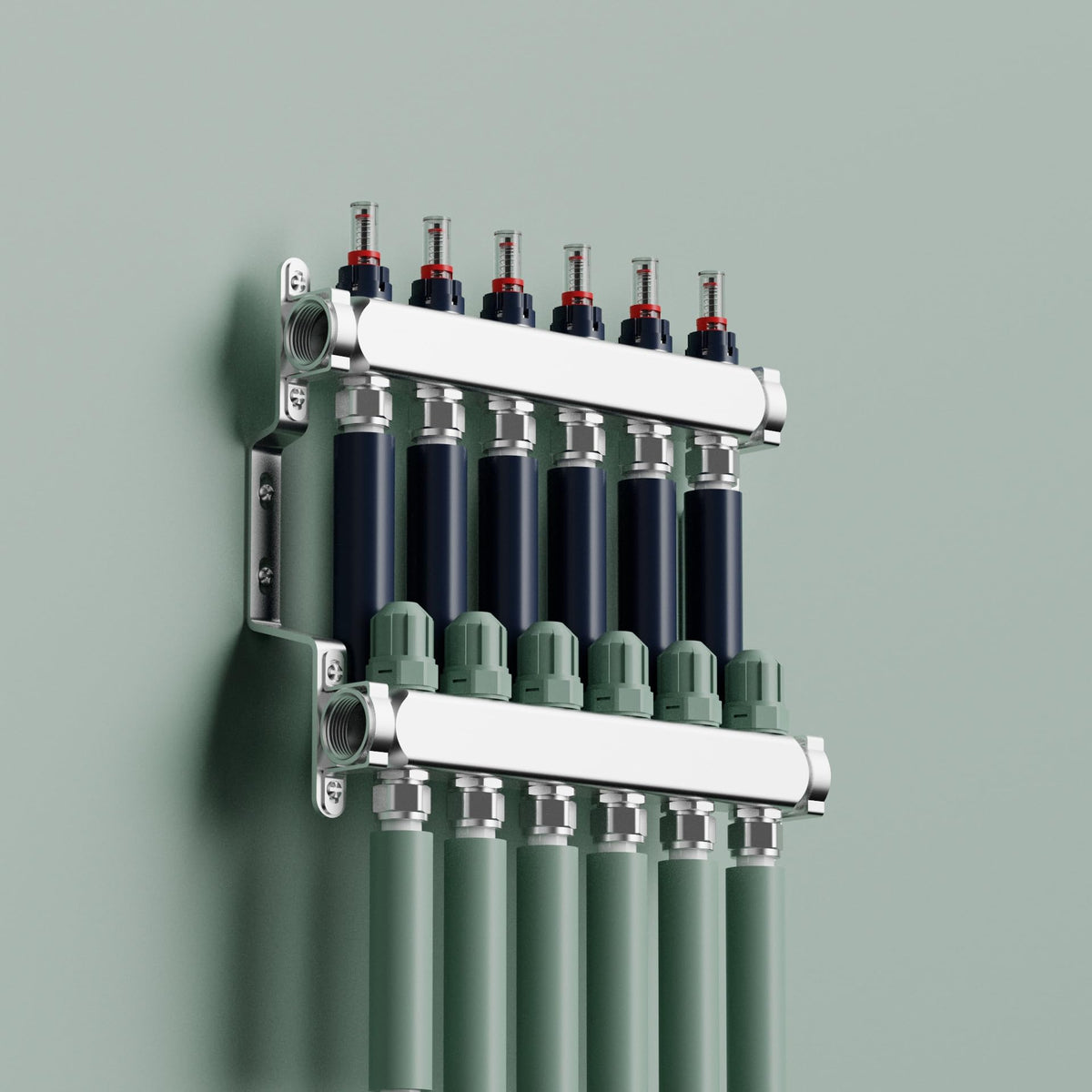 6 Loop Stainment Steel Manifold for Radiant Heat with Flow Meters, 1/2" Inch Compression Fittings, for Hydronic Infloor Heating System