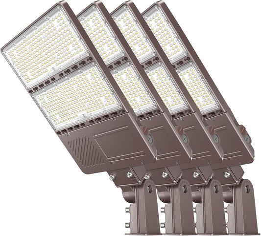NGT 4 PCS LED Parking Lot Lights 320W 256W 192W, UL Listed LED Shoebox Fixture with Photocell 5000K Adjustable Slip Fitter, Pole Light Outdoor, IP65 Commercial Street Area Lighting, AC100-277V
