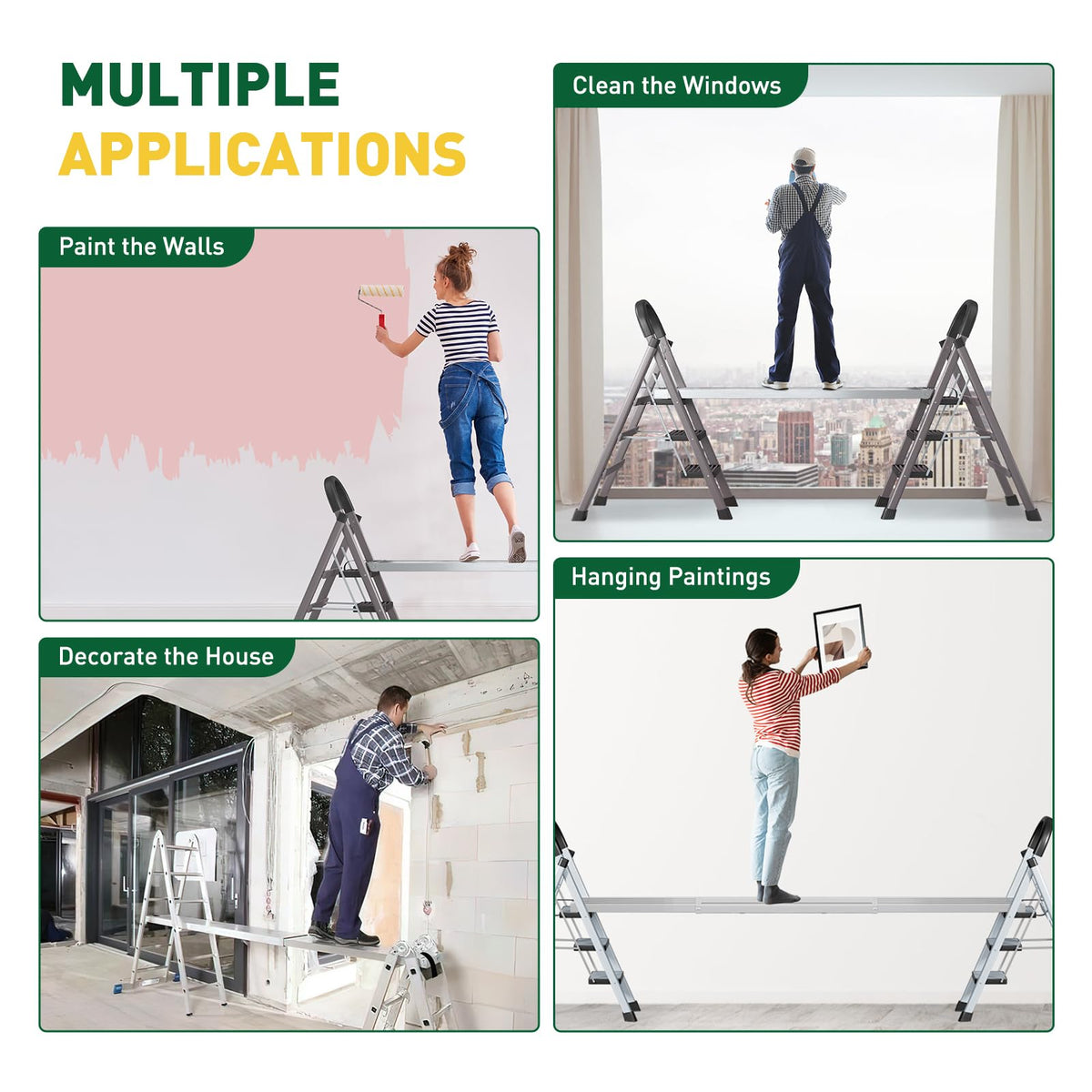 8–13 ft Aluminum Telescoping Plank, 440 Lbs Load Capacity Adjustable Extension Work Platform, 12.5" w x 2.7" h Non-Slip Scaffolding Plank for Ladder, Scaffold, Painting, and Maintenance Projects