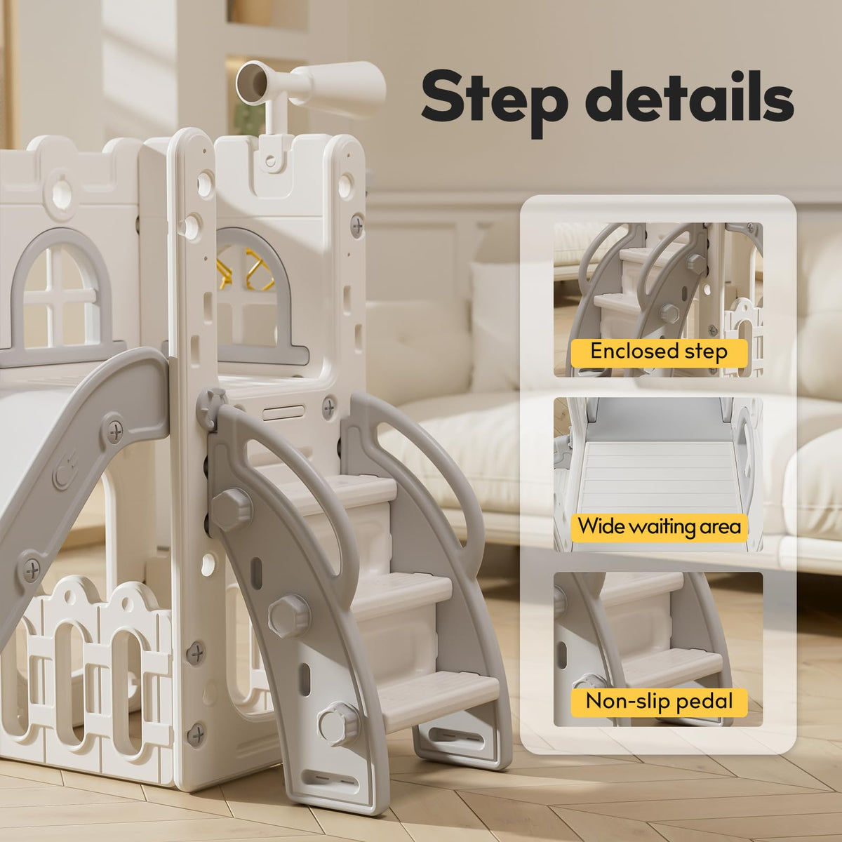 Toddler Slide,Kids Slide Playset for Toddler,Indoor Outdoor Slide Toddler Playset with Storage Space and Non-Slip Steps,Gifts for Boys and Girls 1-3 Years (White Gray)