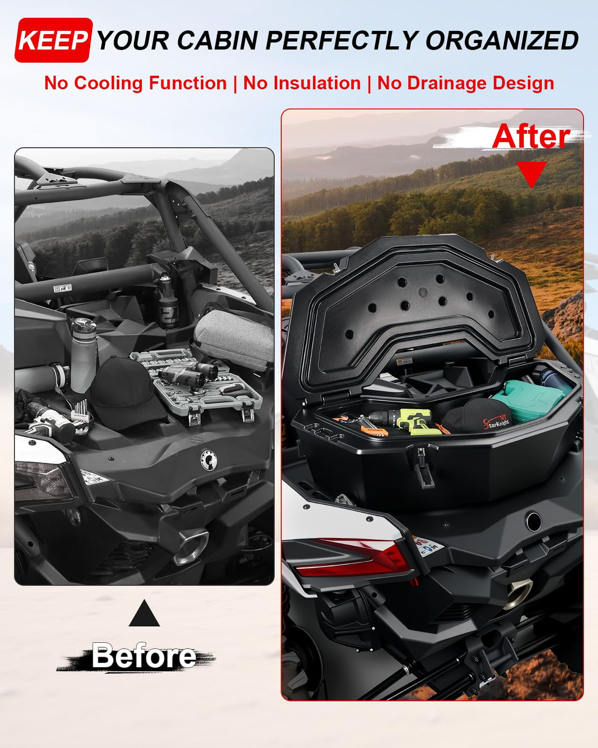 StarknightMT X3 Rear Storage Box, 8GAL Waterproof Cargo Box Compatible with Maverick X3, Outlander (Except 6x6), Renegade, OEM Replace #715004778 w/h Mounting System