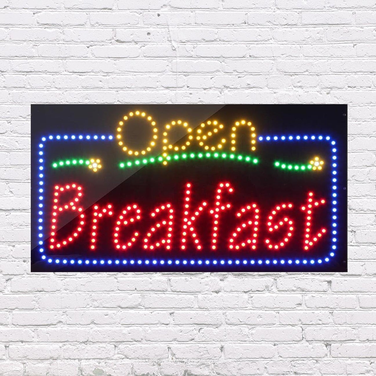 LED Open Breakfast Sign for Retail Business Displays |Advertising Electronic Light Up Sign for Windows Walls | 17"h x 31"w x 1"d