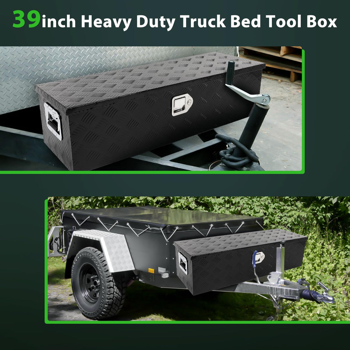 SCITOO 39 Inch Aluminum Truck Bed Tool Box,Heavy Duty Diamond Plate Crossover Storage for Most Full Size Pickups,Lockable Weatherproof Chest,Fits 39" Truck Beds,Easy Access to Load and Unload