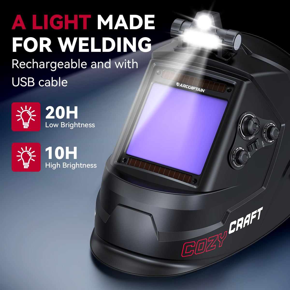 ARCCAPTAIN 55A Plasma Cutter, Non-Touch Pilot Arc High-Frequency Plasma Cutting Machine + ARCCAPTAIN Large View 3.94" x 3.66" True Color Auto Darkening Welding Helmet with Light