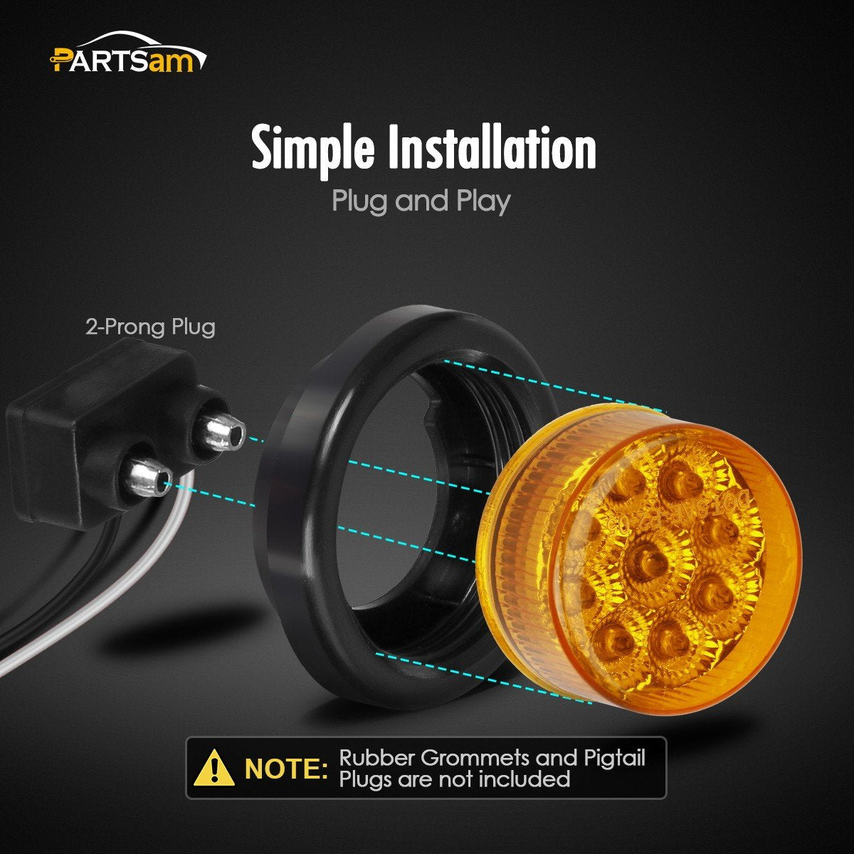 Partsam 30Pcs 2" Inch Round Trailer Led Side Marker and Clearance Lights Amber 9 Diodes with Reflectors for Semi Trailer Trucks(20x Amber, 10x Red)