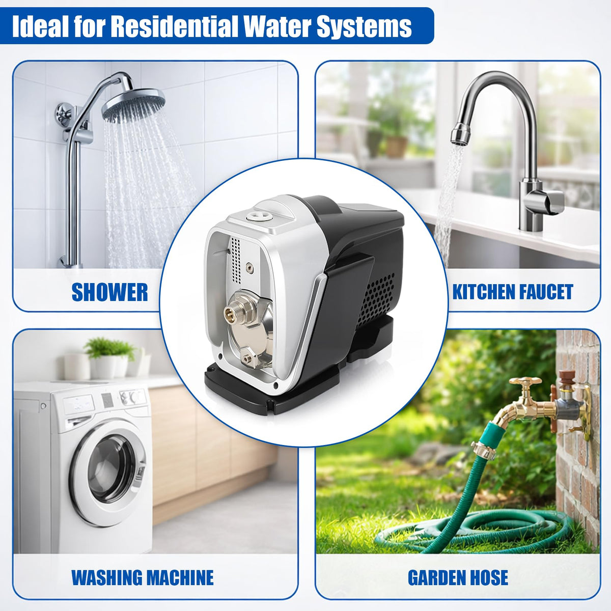 115V Self-Priming Whole House Water Pressure Booster Pump,Integrated Design, Automatic Residential Water Pressure Pump for Shower, Garden,Home