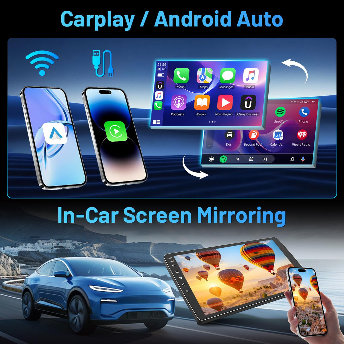 5GWi-Fi 1280 * 800HD（Online Upgrade OTA System） Car Radio Stereo for Jeep Patriot Compass 2010-2016 Built-in Carplay Andriod Auto, FM&DSP Bluetooth with GPS Navigation Backup Camera&SWC 2+32G