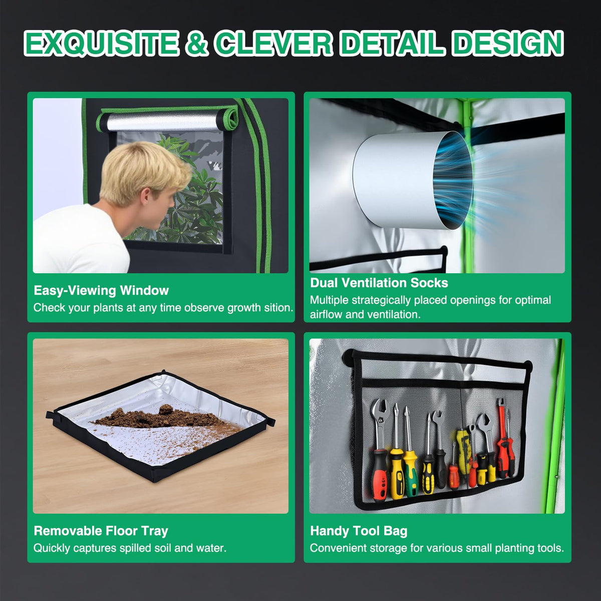Yesker 4x4 Grow Tent 48"x48"x80" High Reflective Mylar Indoor Growing Tents 600D Oxford Cloth with Observation Window and Removable Floor Tray for Hydroponics Indoor Plants Fruit Flower Veg Growing