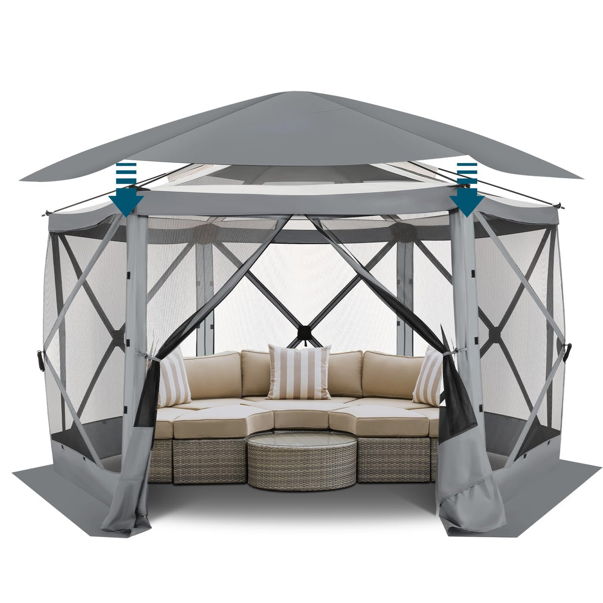 COBIZI 12x12 FT Pop Up Canopy Stargazing Tent, Gazebos On Clearance with Removable Roof, Screened in Gazebo, Screen Tents Portable carpas para Patio for Outdoor Camping,Backyard, Garden, Grey(Pro)