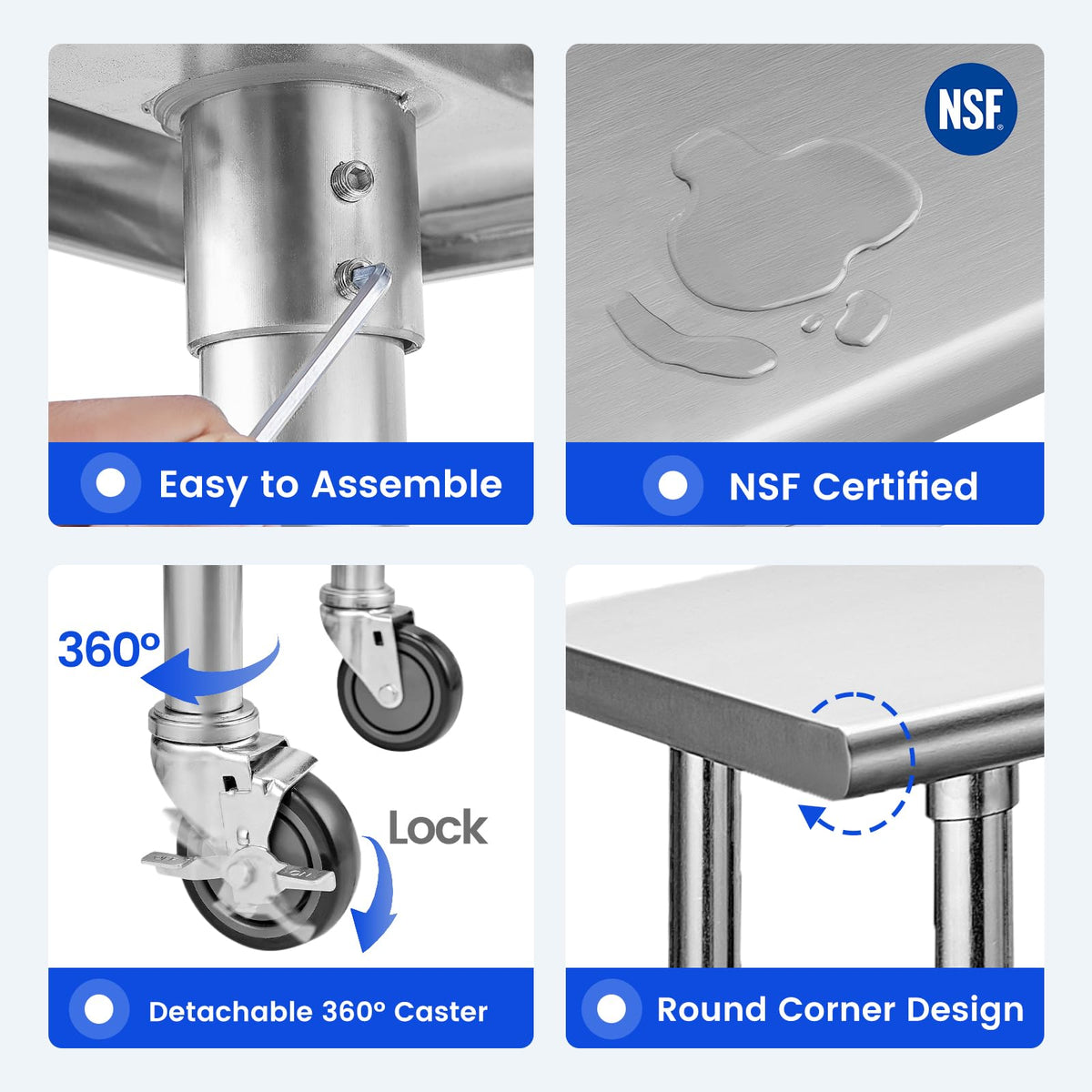 Hally Stainless Steel Table for Prep & Work 30 x 36 Inches with Caster Wheels, NSF Commercial Heavy Duty Table with Undershelf and Galvanized Legs for Restaurant, Home and Hotel