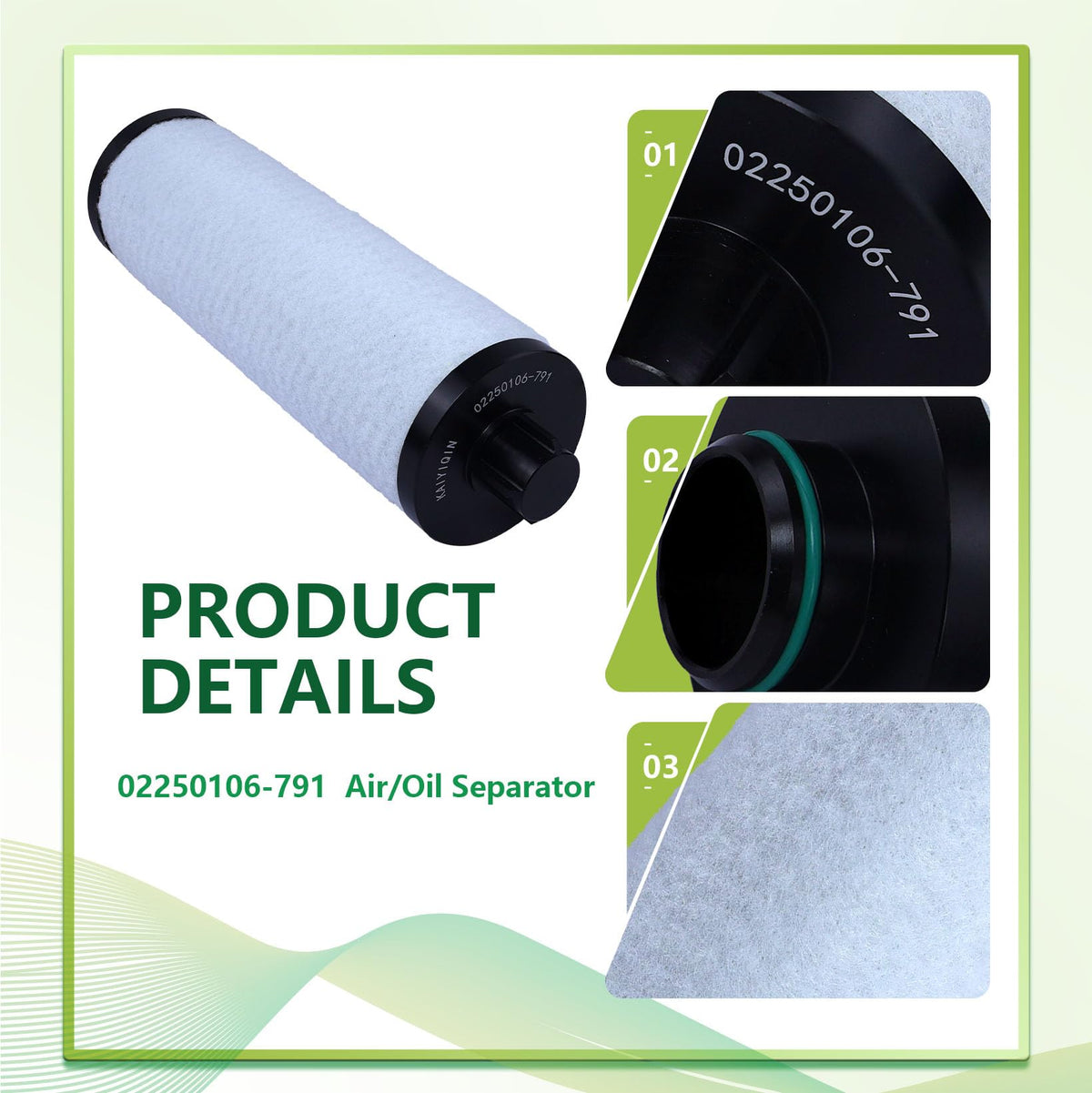 02250106-791 KAYIQIN Air-Oil Separator Replacement Part Compatible with ES8 Air Compressor 02250106-789 02250050-604 250035-239