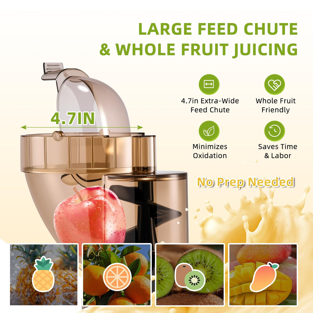 Flyseago Commercial 300W Cold Press Juicer Machines - Dual Outlet for Juice & Pulp, High Yield, Masticating Juicers, Heavy Duty Stainless Steel, Quiet Motor, Easy Clean for Restaurants, Bars