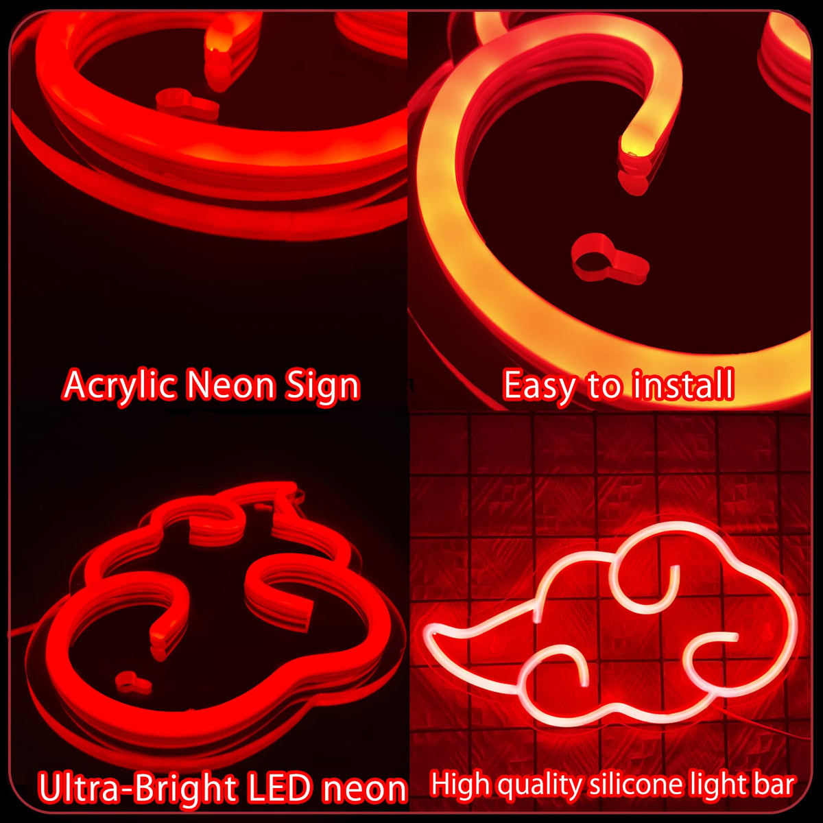 Dleouly Anime Neon Sign, LED Red Cloud Neon Signs for Wall Decor, Dimmable Gaming Neon Sign Wall Signs USB Night Neon Light for Bedroom Game Room Man Cave Party, Gifts for Your Son, Boyfriend(12x7in)