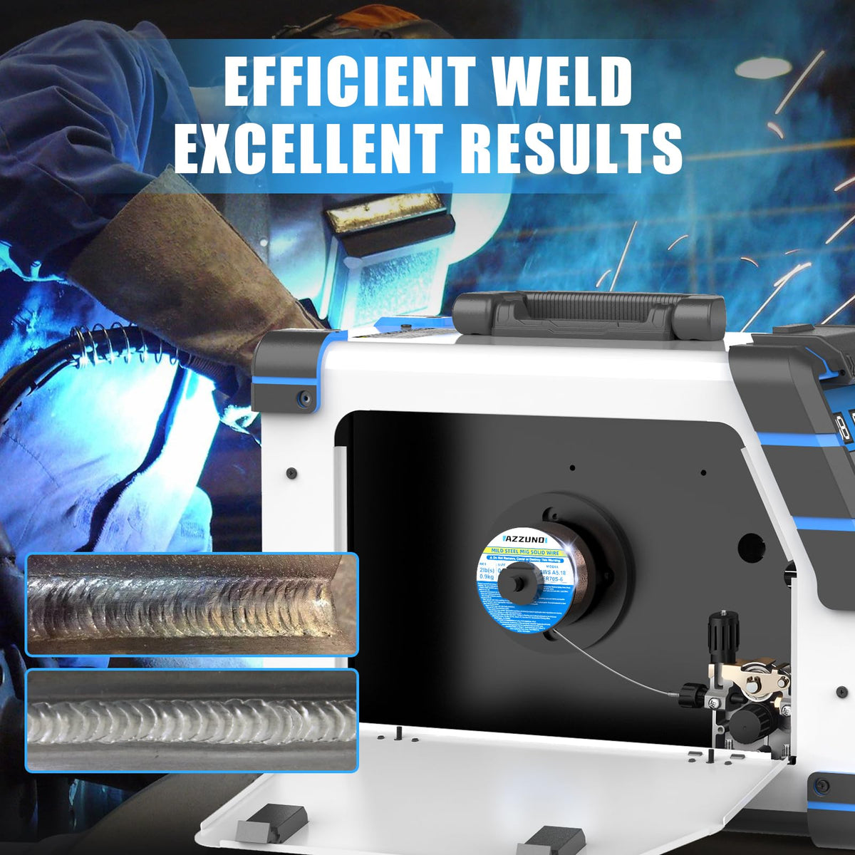 AZZUNO 8 in 1 200A MIG Welder & .030" 2LBS Solid MIG Welding Wire, 110V/220V Welder Machine Flux Core MIG/Gas MIG/MAG/Aluminum MIG/Spot MIG/Lift TIG/Stick Welding/Spool Gun Compatible, Multiprocess We
