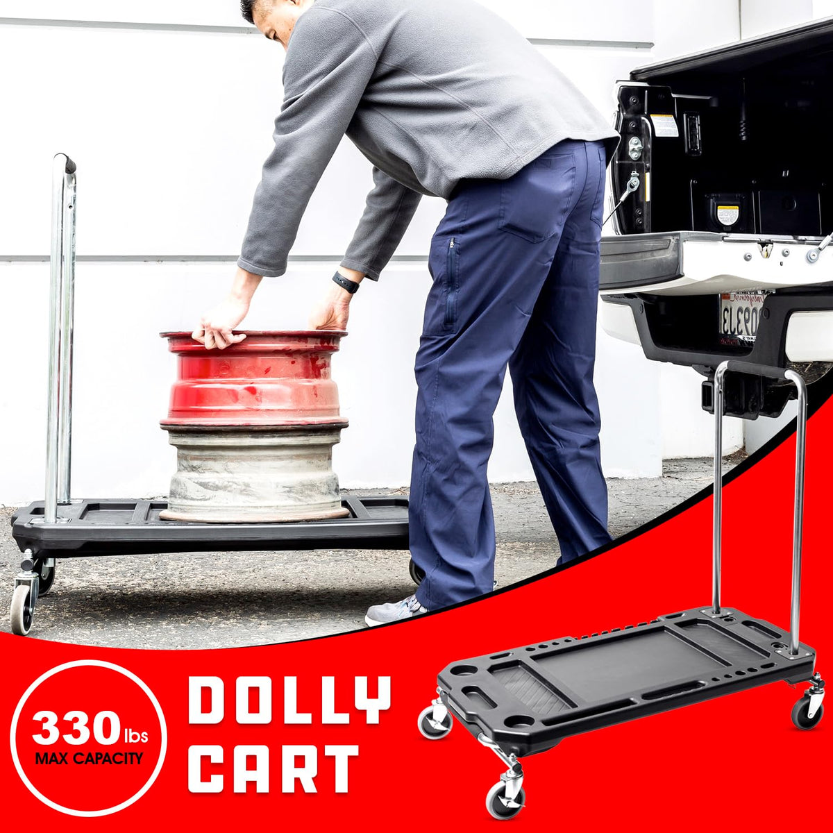 Powerbuilt Adjustable Work Table with Tool Holders and Convertible Dolly Function, Multi-Use, Home, Garage, Worksite - 642928ECE, Black