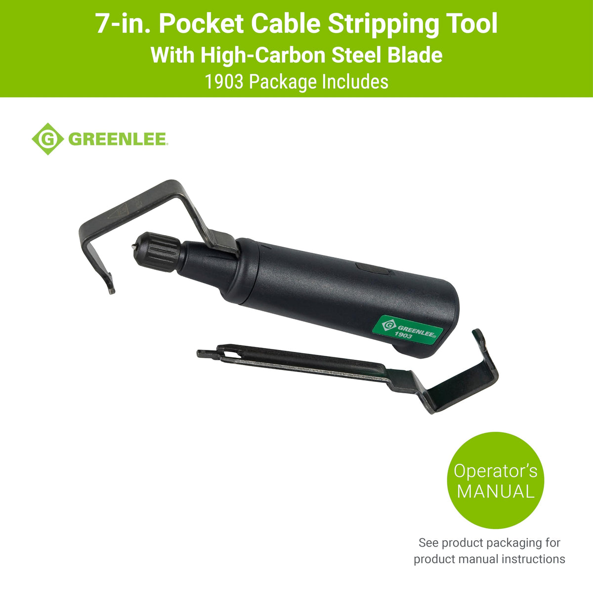 Greenlee 1903 7" Pocket Cable Stripping Tool with High-Carbon Steel Blade, 8 AWG - 1250 Kcmil
