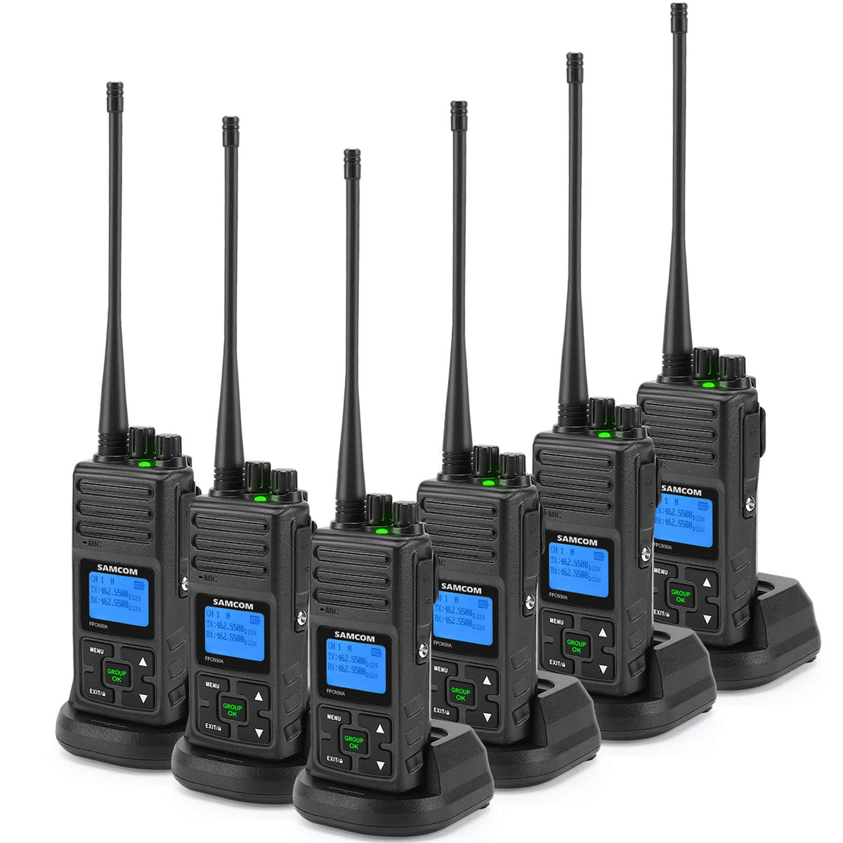 SAMCOM FPCN30A Two Way Radios Long Range 5 Watts Walkie Talkies for Adults Rechargeable 2 Way Radios UHF Handheld Business Group Call Radio 1500mAh Battery with Earpieces for Construction,6 Packs