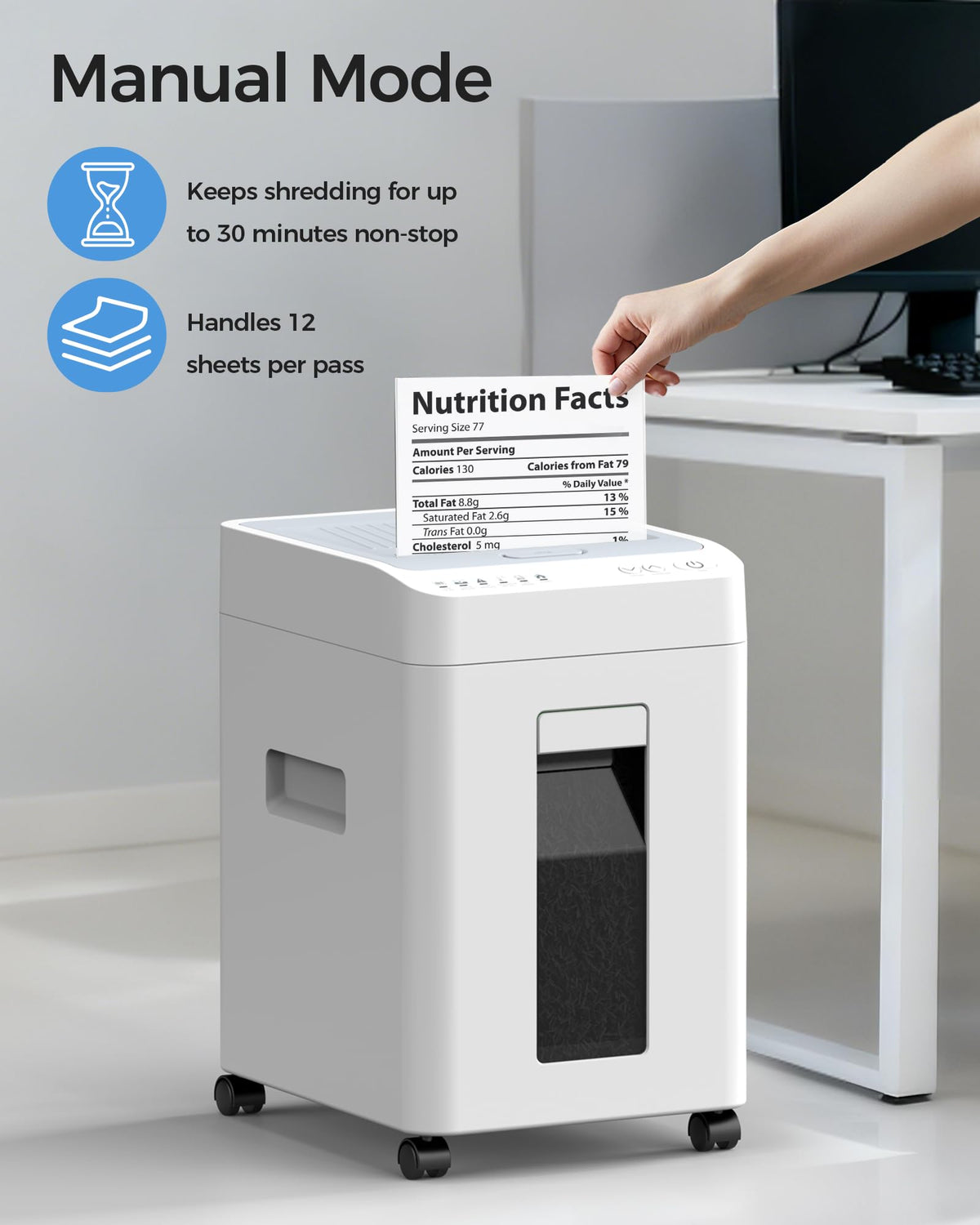 Locksworth 110-Sheet Micro Cut Shredder for Home Office, 6.9 Gallons Bin P-4 High Security Paper Shredder for Credit Card, Staple, Clip, Heavy Duty Commercial Shredders with Casters