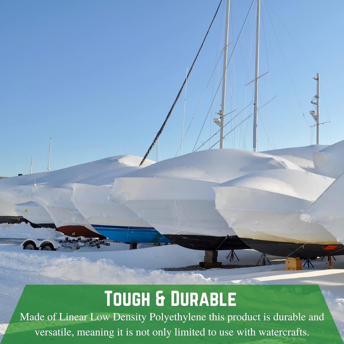 FPS Polyethylene Shrink Wrap - 7 mil Boat Shrink Film for Heat Gun, Industrial Protection and Storage, White, 14' x 150'