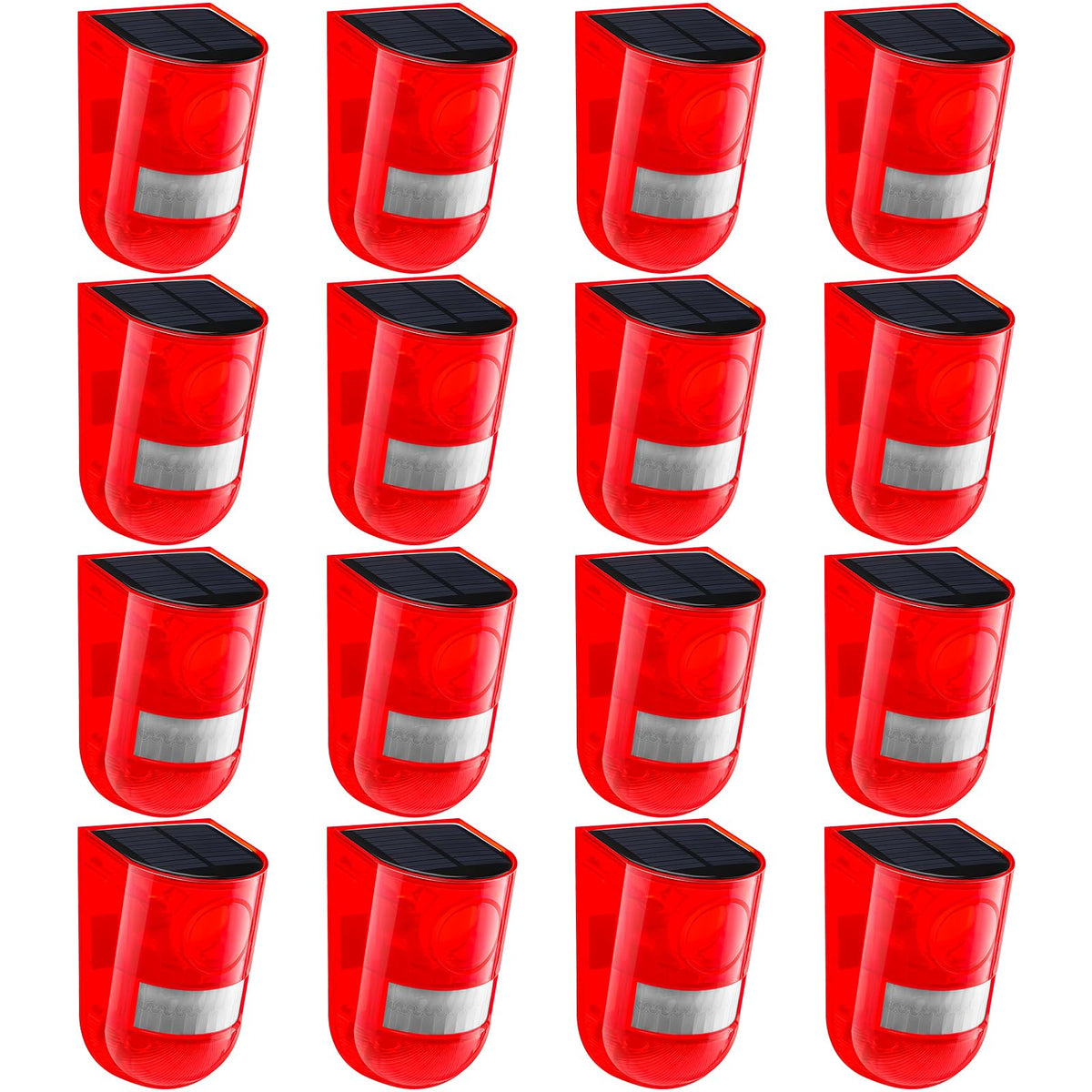 Qualirey Solar Sound and Light Alarm Motion Sensor 129db Outdoor Security Siren Waterproof Activated Detector Driveway Alarm 6 LEDs Flash Warning Deterrent Strobe System for Home, Farm(Red,16 Pack)