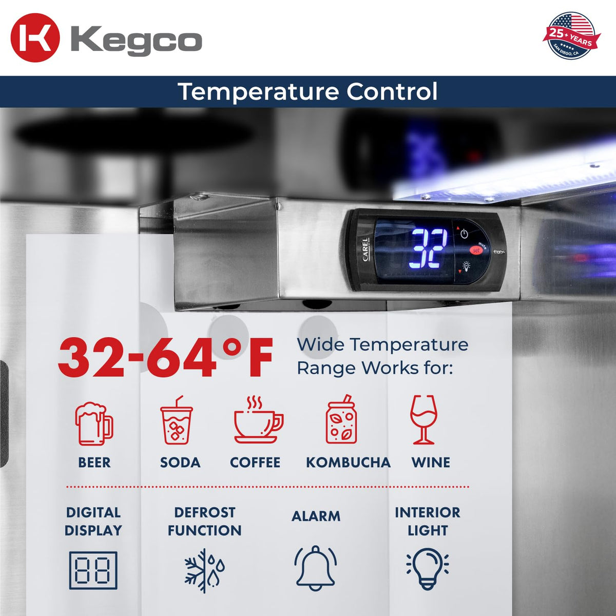 Kegco 24" Wide Single Tap Stainless Steel Built-In Left Hinge Kegerator with Dispense Kit